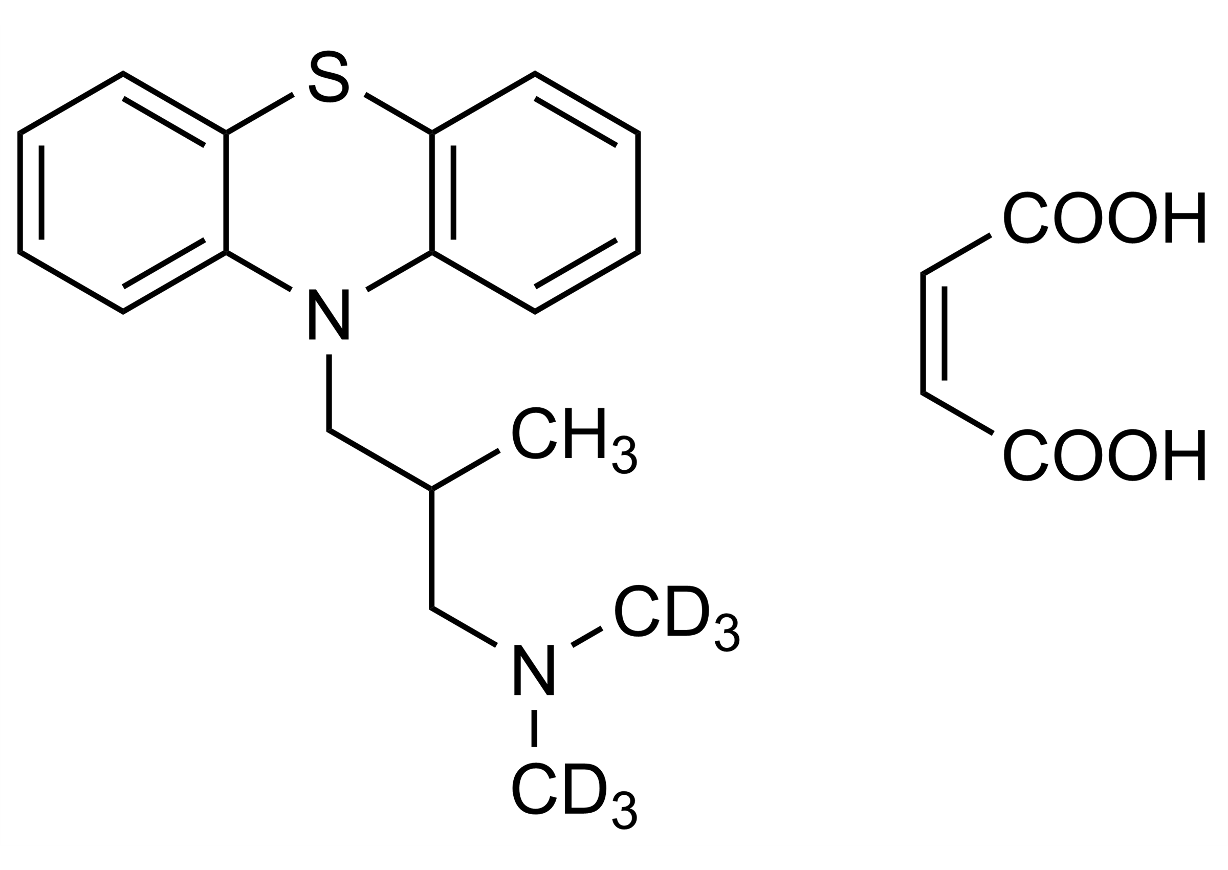 Molecular structure of Alimemazine-D6 maleate reference standard for LC-MS/MS and GC-MS calibration
