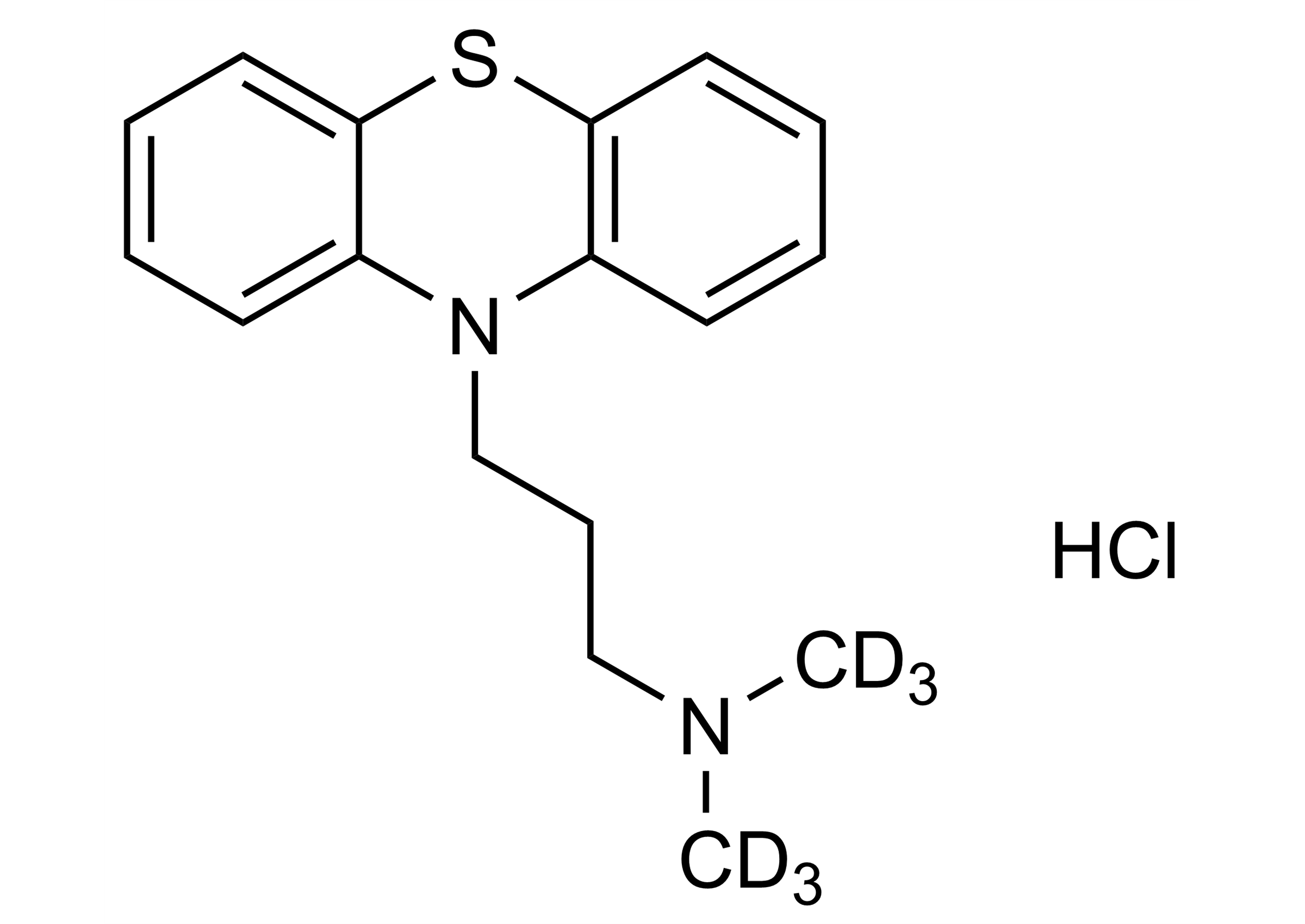 Molecular structure of Promazine-D6 hydrochloride reference standard (CAS 1246819-33-9) for LC-MS/MS and GC-MS calibration