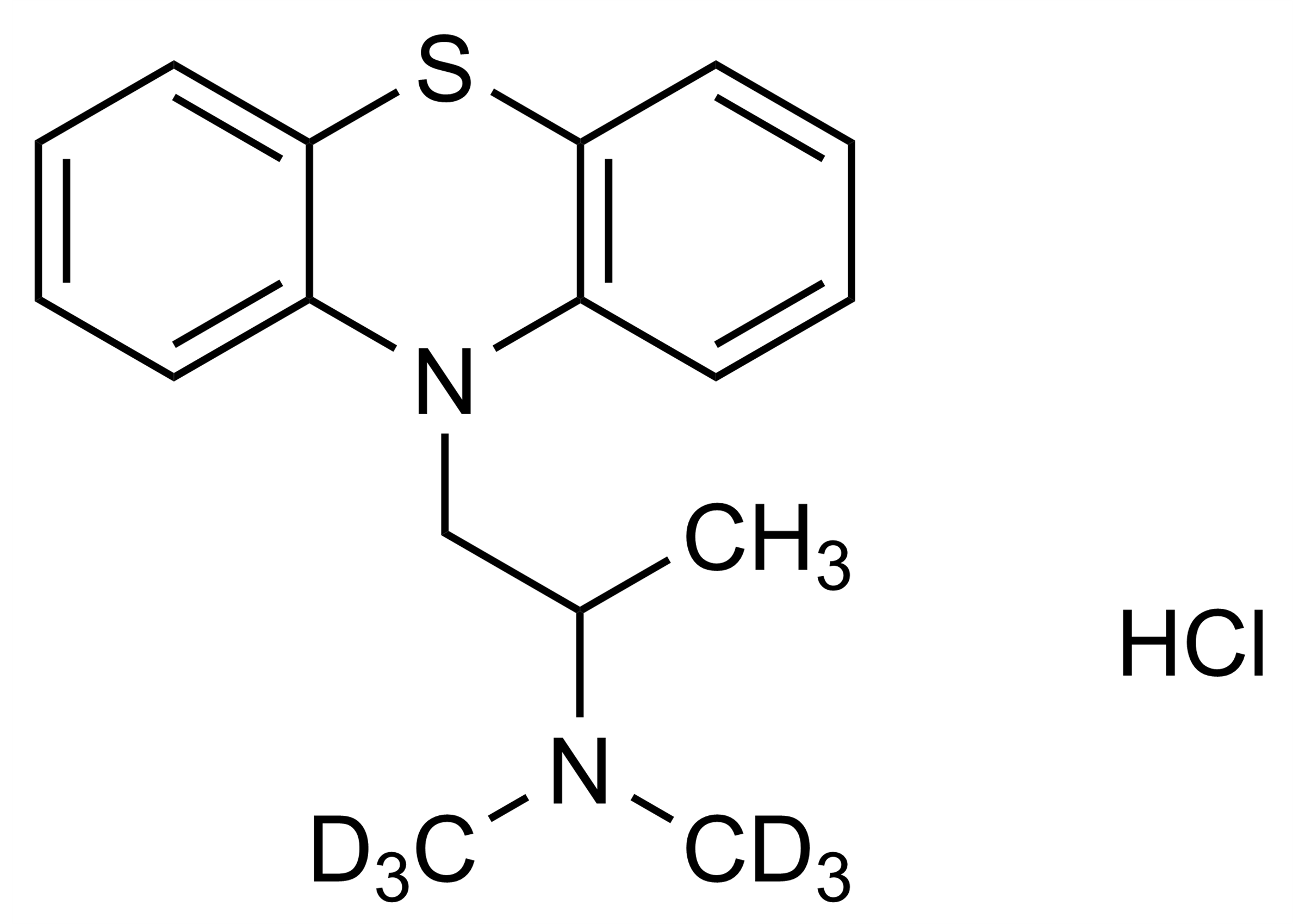 Molecular structure of Promethazine-D6 hydrochloride reference standard for LC-MS/MS and GC-MS quantification