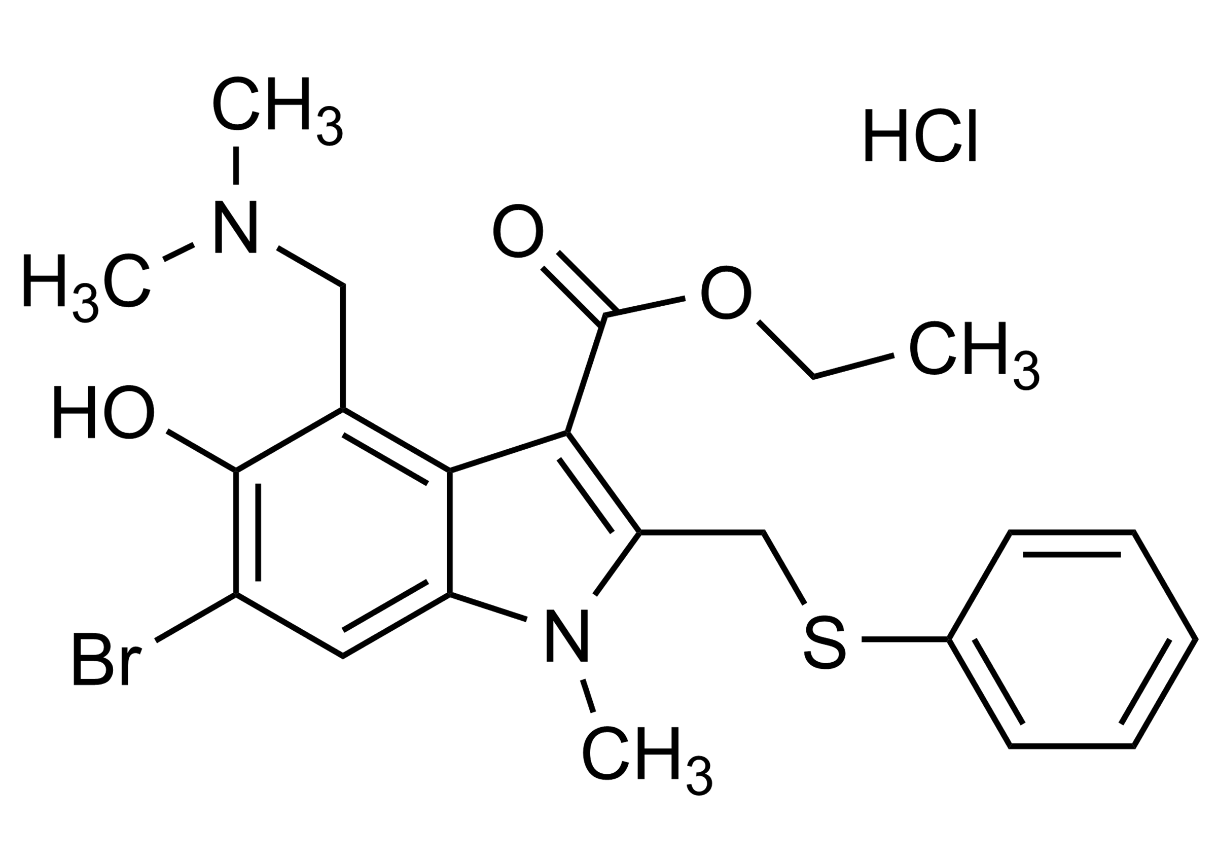 Arbidol hydrochloride Umifenovir hydrochloride reference standard molecular structure (CAS 131707-23-8)