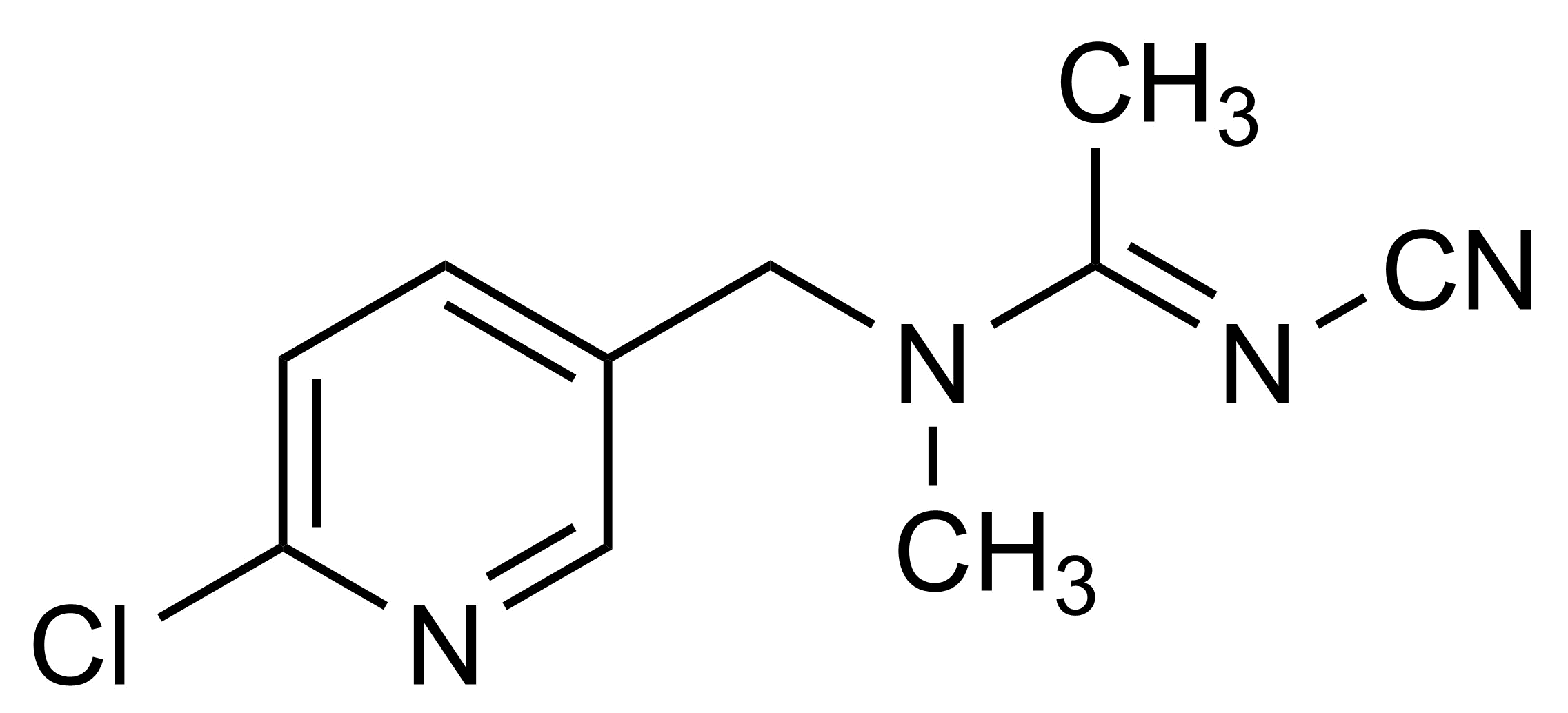 Molecular structure of Acetamiprid reference standard for analytical calibration